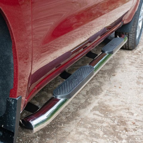 Aries Automotive 4 in. Oval Side Bars S224054-2 Step Bars, Stainless Steel, Polished, 4.00 Diameter, 76.750 Length, Chevrolet, GMC, Pair