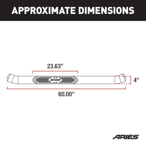 Aries Automotive 4 in. Oval Side Bars S225039 Step Bars, Steel, Black Powdercoated, Gloss, 4.00 Diameter, 60.000 Length, Dodge, Pair