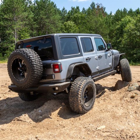 Aries Automotive TrailChaser Rear Bumper with Corner Guards and LEDs for 2018-2025 WRANGLER - 2082083 Bumpers, Fabricated, Aluminum, Black Powdercoated, Textured, Rear, Center Section, Guards, Jeep, Kit