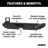 Aries Automotive TrailChaser Rear Bumper with Corner Guards and LEDs for 2018-2025 WRANGLER - 2082083 Bumpers, Fabricated, Aluminum, Black Powdercoated, Textured, Rear, Center Section, Guards, Jeep, Kit thumbnail 3