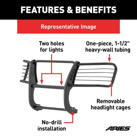 Aries Automotive Grille Guards for 2019-2023 RANGER - 3069 Guards, Bull Bar, Black, Ford, W/Led, Each thumbnail 5