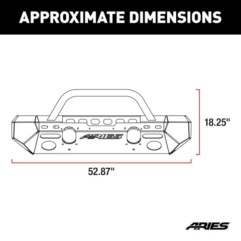 Aries Automotive TrailChaser Front Bumper with Corner and Brush Guards for 2007-2017 WRANGLER, 2018 WRANGLER JK - 2082050 Bumpers, Fabricated, Steel, Black Powdercoated, Textured, Front, Center Section, Guards, Guard, Jeep, Kit thumbnail 6