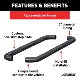 Aries Automotive 3 in. Round Side Bars for 2019-2025 RANGER - 203046 Step Bars, Diameter, Steel, Black Powdercoated, Ford, Pair thumbnail 3