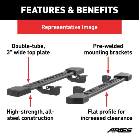 Aries Automotive Rocker Steps for 2019-2025 1500 - 2074112 Step Bars, Nerf Bars, Steel, Textured Black Powdercoated, Ram, Pair thumbnail 5