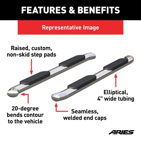 Aries Automotive 4 in. Oval Side Bars for 2019-2021 1500 - S225044-2 Nerf and Step Bars, Ram, Side,4 Stainless, Pair thumbnail 5