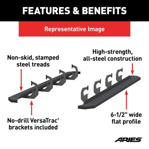 Aries Automotive RidgeStep Running Boards 2055541 Boards, Chevy, GMC, Crew, Black, 2055105 & C2891, Pair thumbnail 8