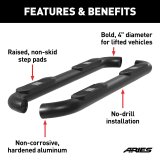 Aries Automotive Big Step 4 in. Round Side Bars for 2019-2025 1500 - AL235045 Nerf and Bars, Step, Sidebars, Ram, Textured Black, Pair thumbnail 6