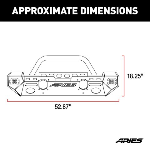 Aries Automotive TrailChaser Front Bumper with Corner and Brush Guards for 2007-2017 WRANGLER, 2018 WRANGLER JK - 2082056 Bumpers, Fabricated, Steel, Black Powdercoated, Textured, Front, Center Section, Guards, Guard, Jeep, Kit thumbnail 7