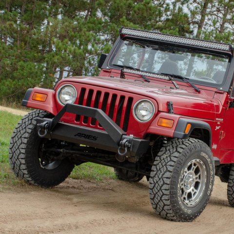 Aries Automotive TrailCrusher Front Bumper with Brush Guards for 1997-2006 WRANGLER - 2186001 Bumper, Fabricated, Steel, Black Powdercoated, Front, Guard, Jeep, Kit