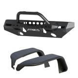 Aries Automotive TrailChaser Front Bumper with Corner Guards, Brush Guards and Fender Flares for 2018-2024 WRANGLER - 2082096 Bumpers, Fabricated, Aluminum, Black Powdercoated, Textured, Front, Center Section, Guard, Flares, Jeep, Kit thumbnail 1