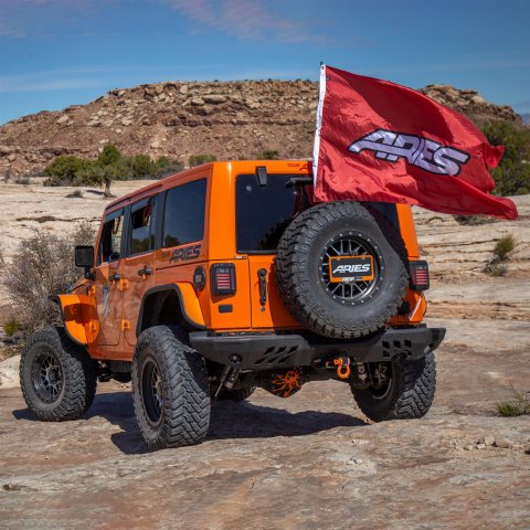 Aries Automotive TrailChaser Rear Bumper with Corner Guards for 2007-2017 WRANGLER, 2018 WRANGLER JK - 2082036 Bumpers, Fabricated, Aluminum, Black Powdercoated, Textured, Rear, Center Section, Guards, Jeep, Kit