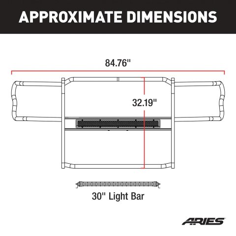 Aries Automotive Pro Series Grille Guards 2170026 Guards, Series, Steel, Black Textured Powdercoat, LED Light Bar, Ram, Each thumbnail 6