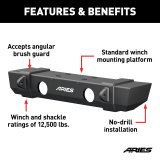 Aries Automotive TrailCrusher Front Bumpers for 2020-2024 GLADIATOR, 2018-2024 WRANGLER - 2156002 Bumper, TrailCrusher, Jeep, Black, Each thumbnail 7