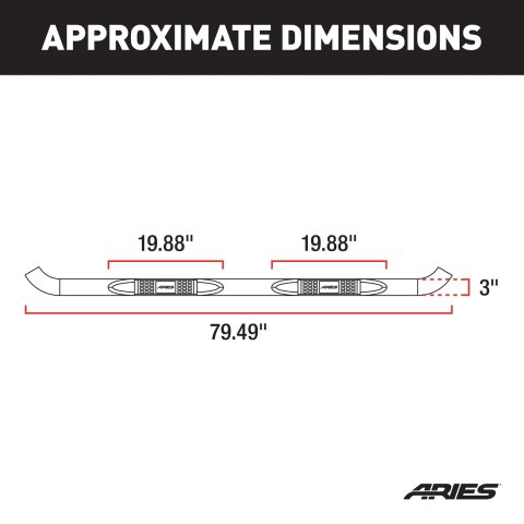 Aries Automotive 3 in. Round Side Bars 204039-2 Nerf and Step Bars, Bars, Stainless Steel, Polished, Chevrolet, GMC, Pair