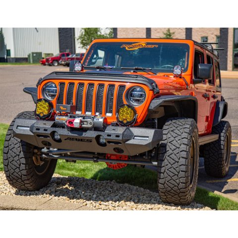 Aries Automotive TrailChaser Front Bumper with Corner Guards for 2020-2024 GLADIATOR, 2018-2024 WRANGLER - 2082072 Bumpers, Fabricated, Steel, Black Powdercoated, Textured, Front, Center Section, Guards, Jeep, Kit thumbnail 2