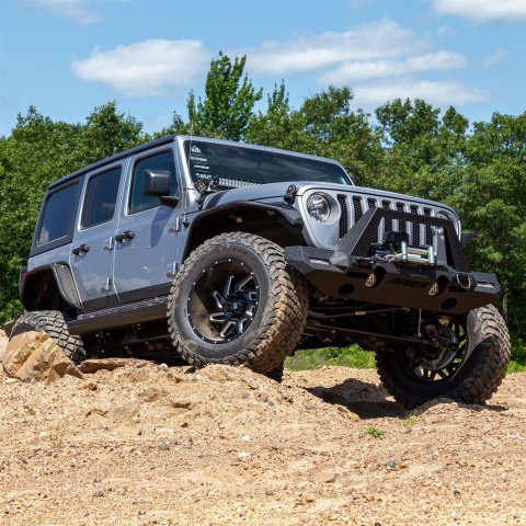 Aries Automotive TrailChaser Front Bumper with Corner Guards, Brush Guards and Fender Flares for 2018-2024 WRANGLER - 2082097 Bumpers, Fabricated, Aluminum, Black Powdercoated, Textured, Front, Center Section, Guard, Flares, Jeep, Kit thumbnail 1