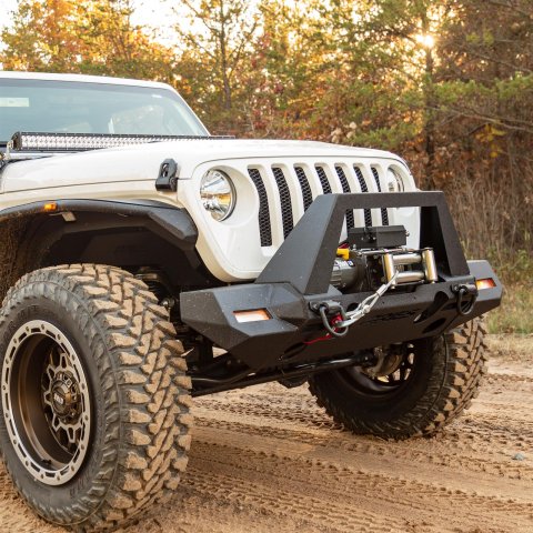 Aries Automotive TrailChaser Front Bumper with Corner Guards, Brush Guards and Fender Flares for 2018-2024 WRANGLER - 2082097 Bumpers, Fabricated, Aluminum, Black Powdercoated, Textured, Front, Center Section, Guard, Flares, Jeep, Kit thumbnail 2