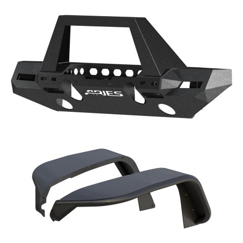 Aries Automotive TrailChaser Front Bumper with Corner Guards, Brush Guards and Fender Flares for 2018-2024 WRANGLER - 2082097 Bumpers, Fabricated, Aluminum, Black Powdercoated, Textured, Front, Center Section, Guard, Flares, Jeep, Kit thumbnail 3
