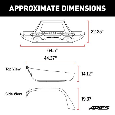 Aries Automotive TrailChaser Front Bumper with Corner Guards, Brush Guards and Fender Flares for 2018-2024 WRANGLER - 2082097 Bumpers, Fabricated, Aluminum, Black Powdercoated, Textured, Front, Center Section, Guard, Flares, Jeep, Kit thumbnail 4