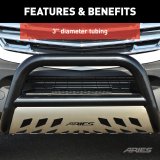 Aries Automotive 3 in. Bull Bars for 2019-2024 1500 - B35-5008 Grille Guard, Bar with Skid Plate, Ram, Steel, Black, Each thumbnail 2