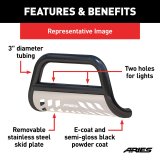 Aries Automotive 3 in. Bull Bars for 2019-2024 1500 - B35-5008 Grille Guard, Bar with Skid Plate, Ram, Steel, Black, Each thumbnail 4