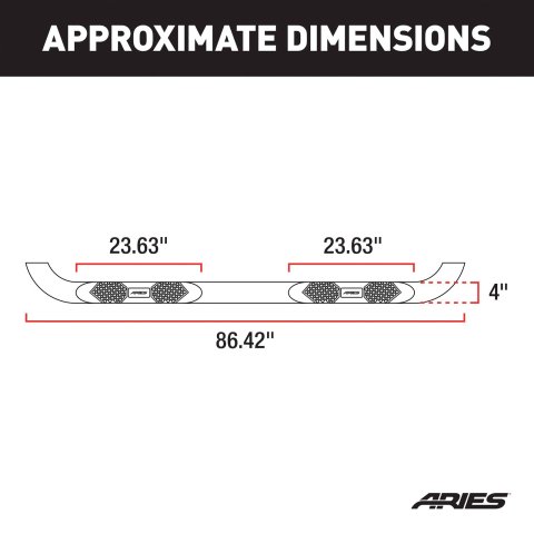 Aries Automotive Big Step 4 in. Round Side Bars AL232012 Bars, Step, Diameter, Aluminum, Black Textured Powdercoated, Toyota, Pair thumbnail 2