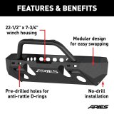 Aries Automotive TrailChaser Front Bumper with Corner and Brush Guards for 2020-2025 GLADIATOR, 2018-2025 WRANGLER - 2082078 Bumpers, Fabricated, Steel, Black Powdercoated, Textured, Front, Center Section, Guards, Guard, Jeep, Kit thumbnail 1