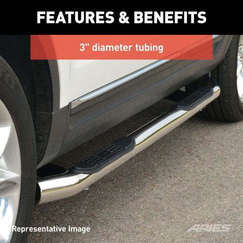 Aries Automotive 3 in. Round Side Bars 203046-2 Step Bars, Diameter, Stainless Steel, Polished, Ford, Pair thumbnail 2