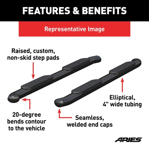 Aries Automotive 4 in. Oval Side Bars for 2019-2021 RANGER - S223046 Nerf and Step Bars, Ford, Side, In, Black, Pair thumbnail 5