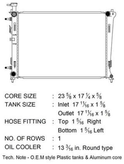 CSF Radiators 3835 Radiator, Aluminum/Plastic, Natural, Crossflow, Upper Driver Side Inlet, Lower Passenger Side Outlet, for Kia, Each thumbnail 1