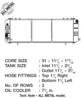CSF All-Metal Radiators for 1987-1990 WAGONEER, COMANCHE, 1988-1990 CHEROKEE - 2572 Radiator, 88-90 Jeep Cherokee (Hd) All Metal 3 Row thumbnail 6
