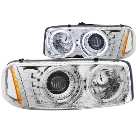 Anzo Headlights 111191 Headlight Assemblies, Projector with Halo, Amber/Clear Lens, Chrome Housing, GMC, Pair thumbnail 1