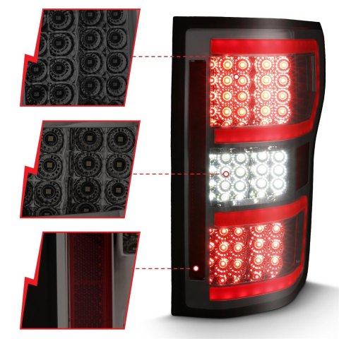 Anzo LED Taillights 311315 Tail Light Assemblies, LED, Smoke Lens, Red Light Bar, Sequential, Ford, Pair