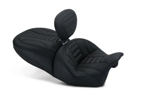 Mustang Motorcycle Seats Powersports 79593 15-21 Harley Freewheeler Touring Forward Deluxe 1PC Seat w/Driver Backrest - Black