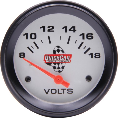QuickCar Standard Gauges 611-6007 Gauge, Voltmeter, 8-18V, 2 5/8 in. Diameter, Silver Face, Analog, Electric, Each thumbnail 1