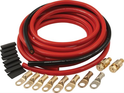 QuickCar Battery Cable Kits 57-008 Kit, 4 AWG, 15' Red & 2' Black cable, 2 Side Mount terminals, 8 power rings, Kit