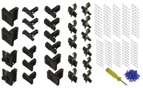 QuickCar Weatherpack Starter Kits 50-380 Weatherproof Connectors, Kit, Male and Female Connectors, Male and Female Terminals, 100 Seals, Pin Tool, Case, Kit thumbnail 1