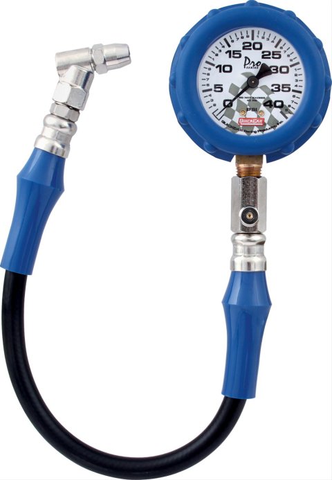 QuickCar Dry Tire Pressure Gauges 56-040 Gauge, Tire, 0-40 psi., 2.5 in, Diameter, Analog, 14 in. Hose, Each