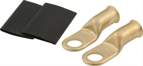 QuickCar Crimp-Solder Power Rings 57-520 Battery Terminals, 5/16 in. Copper Ring Lug, 4 AWG, with Heat Shrink Tubing, Pair