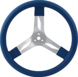 QuickCar Steering Wheels 68-0012 Wheel, Aluminum, Natural Color 3-Spoke, Blue Rubber Grip, 15.0 in. Dia., 3.0 in. Dish, 3-Bolt, Each thumbnail 1