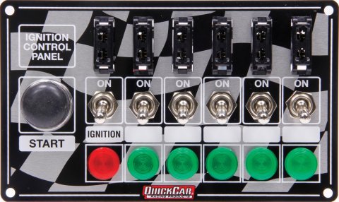 QuickCar Ignition Control Panels 50-164 Panel, Aluminum, 7.0 in. Width, 4.0 in. Height, 6-Switches, Lighted, Each