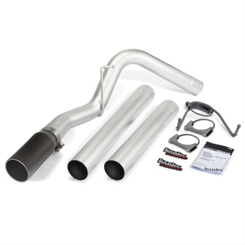 Banks Power Monster Exhaust Systems 49776-B System, Exhaust, Particulate Filter Back, Stainless, Natural Finish, Single Exit, Passenger Rear, Black Tip, Ram, 6.7L Cummins, Kit