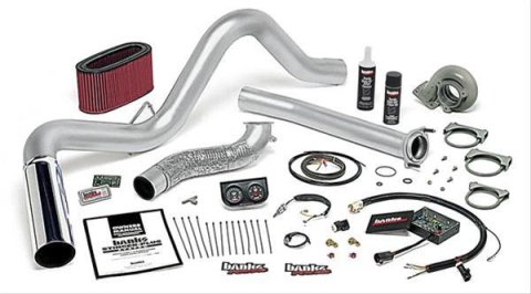 Banks Power Ford 1994-97 7.3L Powerstroke Stinger Plus Systems 48560 Performance Package, Plus, Stainless Exhaust, Polished Tip, Ram-Air Filter, OttoMind Module, DynaFact Gauges, Ford, 7.3L, Manual, Kit