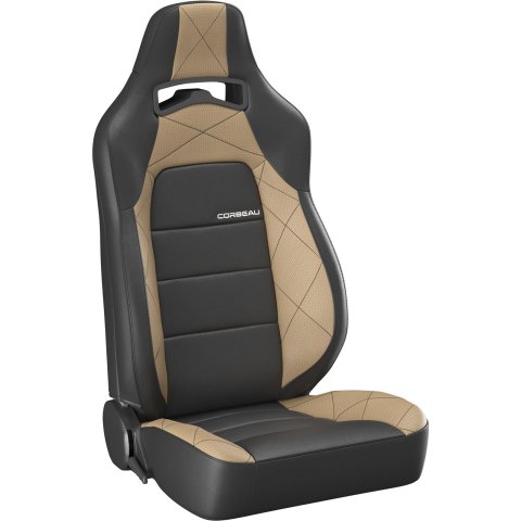 Corbeau Race Reclining Trailcat Black/beige Seat 44914PR Bucket and Bench Seats, Racing Seats, Black/Beige Vinyl, Black Stitching, Lever Recline, Pair thumbnail 3