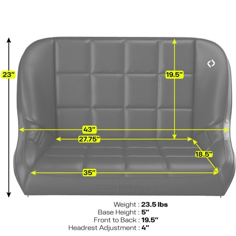 Corbeau Baja Suspension Black Vinyl Bench Seat 64401 Sport Seats , 42" thumbnail 2