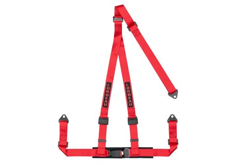 Corbeau 3-Point Harness 43007B Harness, 3-Point, Pull Down, Nylon, Red, 2 in. Width, OEM Style Latch, Bolt-in, Each