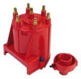 MSD Distributor Cap and Rotor Kits 8430 Rotor, Red, Male/HEI, Brass Terminals, Screw-Down, Cadillac, Chevy, GMC, Oldsmobile, Pontiac, V6, Kit thumbnail 1