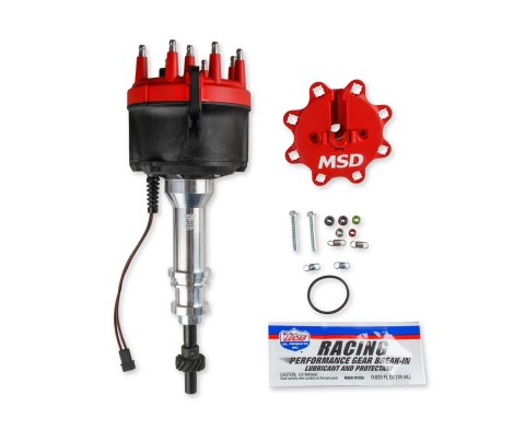 MSD Pro-Billet Distributors 858051 Distributor, Pro-Billet, Magnetic Trigger, Mechanical, Red Cap, Use with Edelbrock Victor Jr., Steel Gear, Billet Aluminum, Natural, Ford, 351W, Each