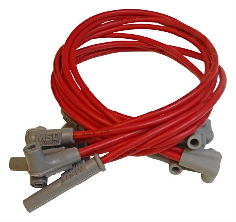 MSD 8.5mm Super Conductor Spark Plug Wire Sets 31649 Wires, Conductor, Spiral, 8.5mm, Red, Four 90 Degree/Two Straight Boots, Chevy, GMC, 4.3L