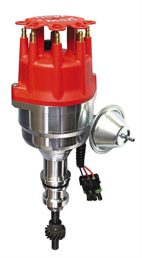 MSD Pro-Billet Ready-to-Run Distributors 83521 Distributors, Ready-To-Run, Magnetic Trigger, Male/HEI, Vacuum and Mechanical Advance, Red Cap, Ford, 5.0L, Each thumbnail 1